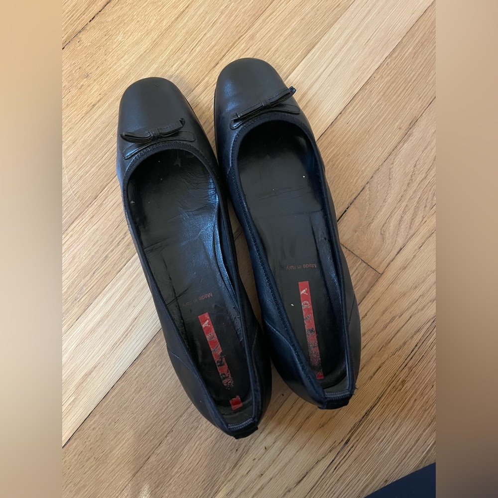 Vintage Black Prada Flats With Bow